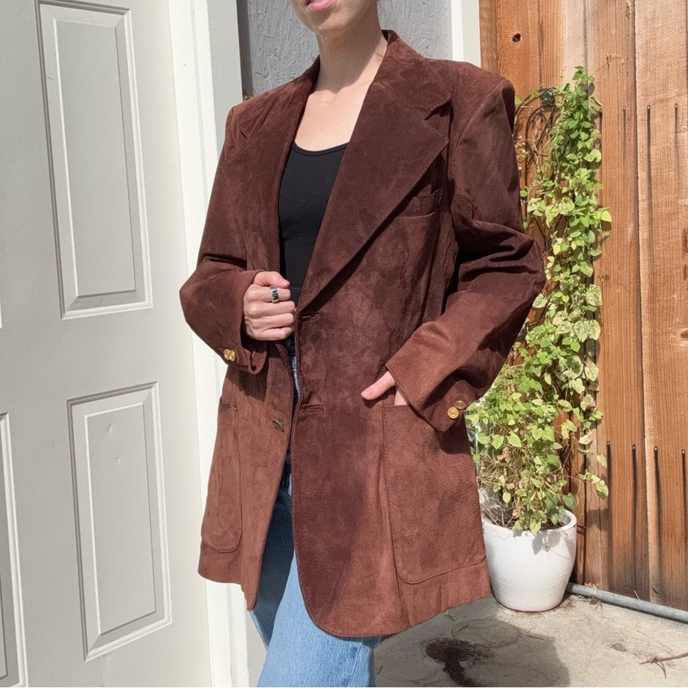 Vintage 1970s Pierre Cardin Relax Suede Leather Blazer in Brown, Men’s size 40